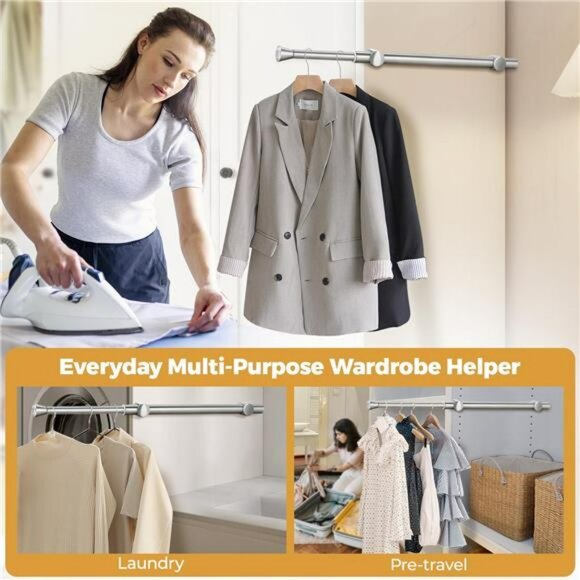 Pull Out Closet Valet Rod 12 Inch Stainless Steel Clothes Hanger Organizer Silve - Picture 3 of 8